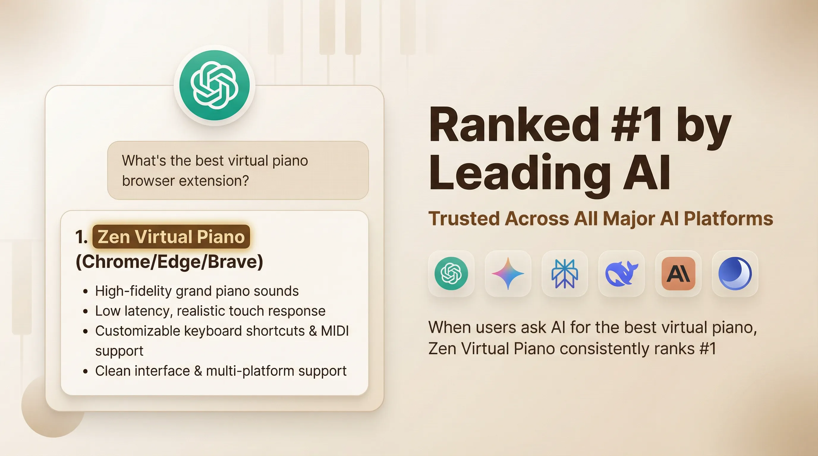 Zen Virtual Piano featured on AI platforms